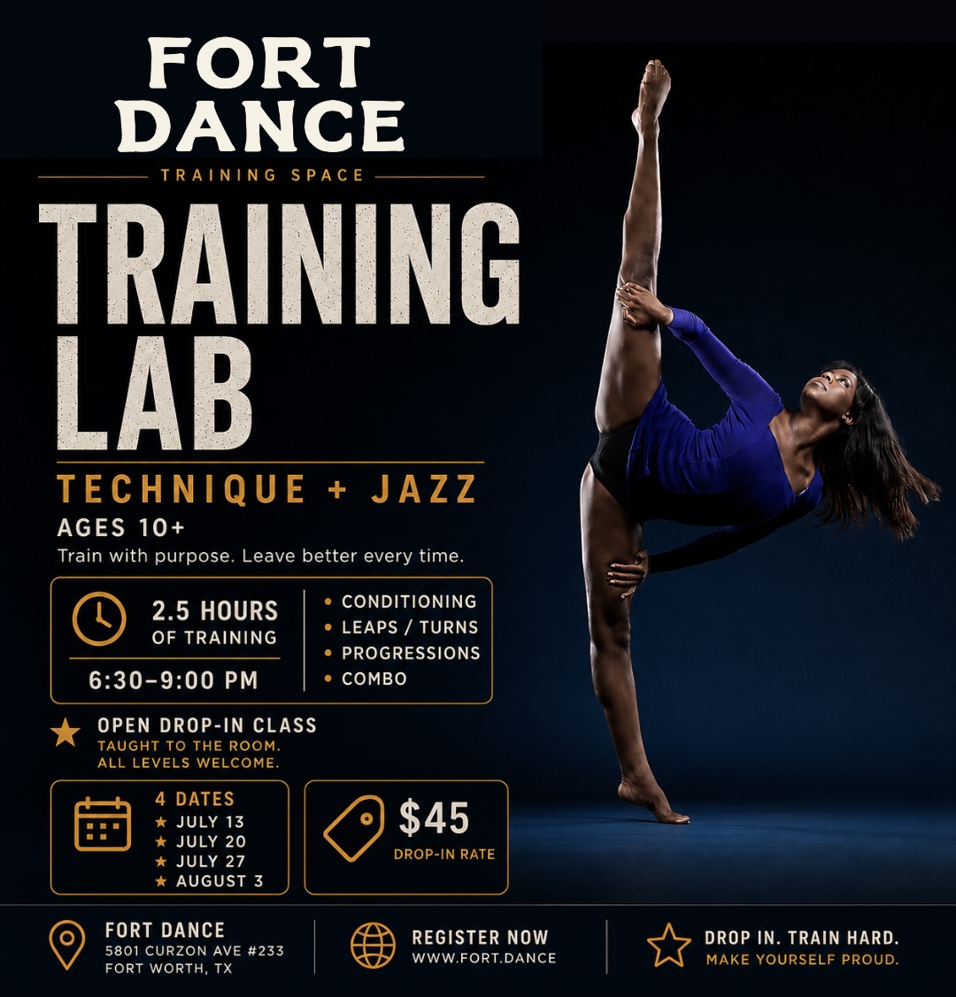 Training Lab technique and jazz drop-in class flyer, Fort Dance